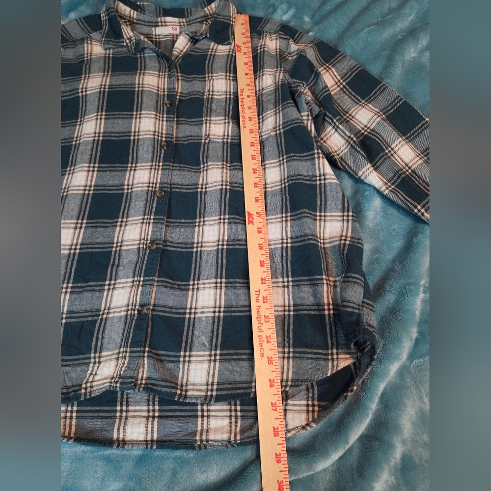So Womens Soft Plaid Flannel-Style Shirt Cotton XL Green Plaid Button up Outdoor - Picture 7 of 12